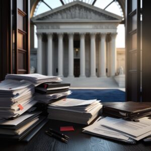 Florida legal documents with courthouse backdrop